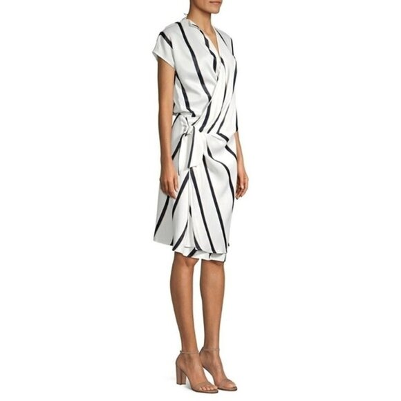 Equipment Leonne Striped Wrap Dress Size XS Black White $425US - Picture 12 of 14